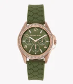 Montre femme Michael Kors MK7421 avec cadran vert olive, bracelet silicone et lunette pavée