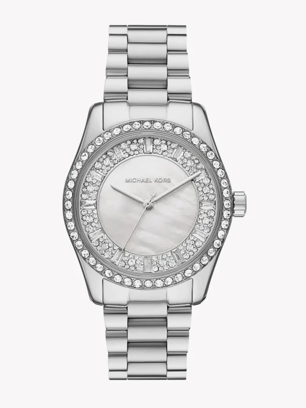 Montre femme Michael Kors MK7445 Lexington en acier argenté avec cadran nacré et lunette ornée de cristaux