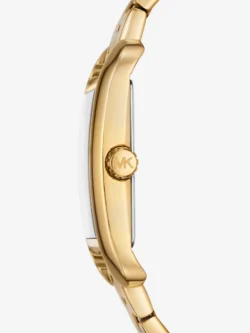 Profil de la montre Michael Kors Monroe MKO1031 dorée avec boîtier rectangulaire