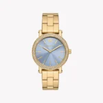 Montre femme Michael Kors MKO1048 dorée avec cadran bleu et lunette sertie de cristaux