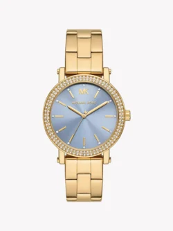 Montre femme Michael Kors MKO1048 dorée avec cadran bleu et lunette sertie de cristaux