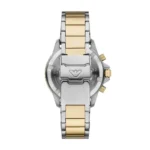 Fond de boîtier de la montre Emporio Armani AR11695 en acier inoxydable avec gravures de la référence et mention d'étanchéité 10 ATM 100 mètres