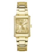 Montre Guess GW0874L4 femme vue de face avec boîtier rectangulaire ton doré de 27 mm en acier inoxydable poli, disponible au Maroc sur Planetawatches.ma