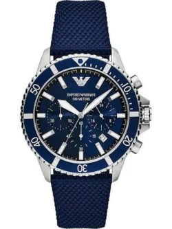 Montre homme Emporio Armani AR11588 chronographe cadran bleu et boîtier acier argenté 43 mm disponible au Maroc
