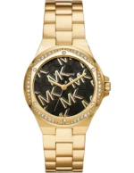 Montre Michael Kors MK7404 femme cadran noir et boîtier acier doré 37 mm vue de face