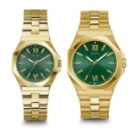 Pack Couple GUESS GW0849G2 Emperor homme et GW0873L2 Empress femme dorées à cadran vert