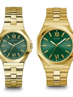 Pack Couple GUESS GW0849G2 Emperor homme et GW0873L2 Empress femme dorées à cadran vert