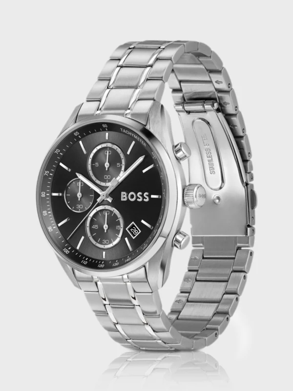 OSS Grand Prix 40 vue de profil, bracelet acier et fermoir bouton-poussoir