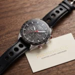 Montre suisse Tissot PRS 516 Chronographe T1004171605100 posée sur table en bois foncé