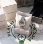Montre femme Emporio Armani AR1991 Meccanico automatique argentée présentée dans son coffret