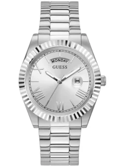 Montre homme Guess GW0265G6 argentée avec cadran blanc et bracelet en métal