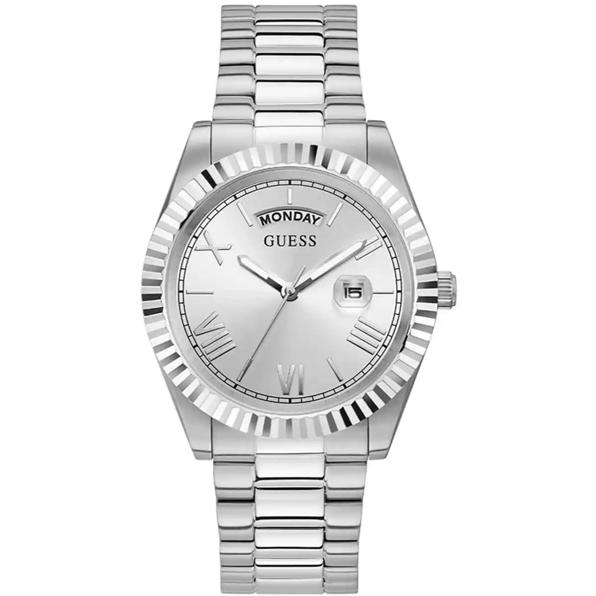 guess-gw0265g6-montre-homme-argent-cadran-blanc Montre homme Guess GW0265G6 argentée avec cadran blanc et bracelet en métal