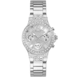 Montre Guess GW0320L1 pour femme avec cadran argenté, chiffres romains et chronographe