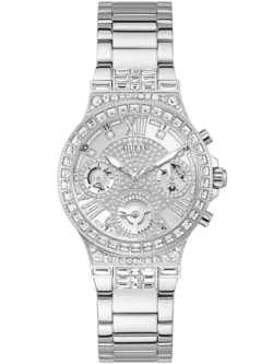 Montre Guess GW0320L1 pour femme avec cadran argenté, chiffres romains et chronographe