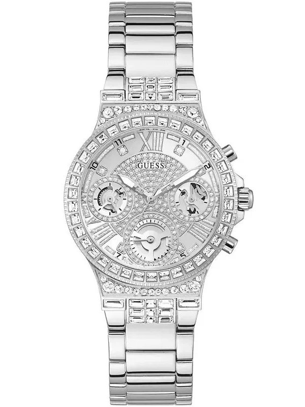 Montre Guess GW0320L1 pour femme avec cadran argenté, chiffres romains et chronographe