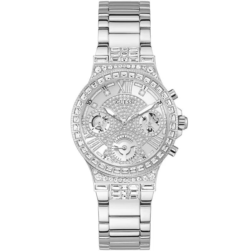 guess-gw0320l1-montre-femme-chronographe Montre Guess GW0320L1 pour femme avec cadran argenté, chiffres romains et chronographe