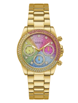 Montre femme Guess GW0483L4 dorée avec cadran multicolore et cristaux