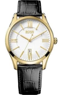 Montre Hugo Boss 1513020 Ambassador cadran blanc bracelet cuir croco noir 43mm