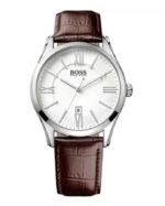 Montre Hugo Boss 1513021 Ambassador cadran blanc bracelet cuir marron 43mm