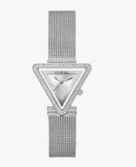 Montre Guess GW0508L1 Fame femme, boîtier triangle argenté serti de cristaux et bracelet en maille milanaise
