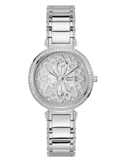 Montre Guess GW0528L1 Lily femme au cadran fleur argenté pavé de strass et bracelet en acier argenté