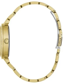 Montre Guess GW0528L2 Lily femme vue de profil, boîtier doré et bracelet acier avec fermoir déployant