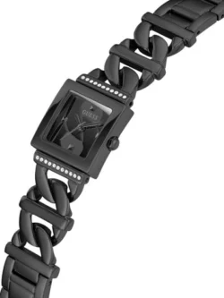Détail du bracelet en chaîne noire et boîtier de la montre Guess GW0603L3