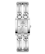 Montre Guess GW0668L1 de face avec cadran carré argenté et cristaux