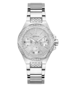 Montre Guess GW0878L1 de face avec cadran argenté multifonction et lunette sertie de cristaux