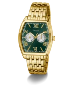 Vue en angle de la montre Guess GW0975G2 en acier inoxydable doré poli