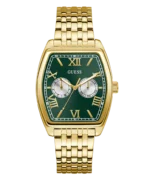 Montre Guess GW0975G2 de face avec cadran vert, chiffres romains et boîtier rectangulaire doré