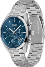 Montre Hugo Boss 1513818 Champion vue de côté avec couronne, poussoirs et boucle déployante ouverte