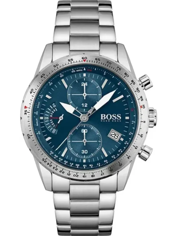 Montre Hugo Boss 1513850 Pilot Edition Chrono homme, cadran bleu, lunette tachymètre et bracelet en acier