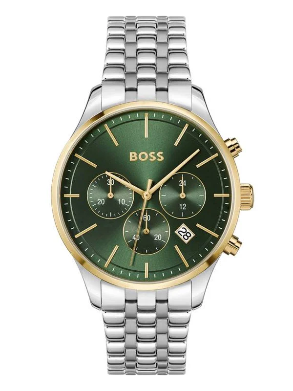 Montre Hugo Boss 1514159 pour Homme – Chronographe Bicolore Acier, Or et Cadran Vert