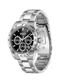 Montre Hugo Boss 1514267 Hero 2.0 vue de côté avec couronne, poussoirs et boucle déployante du bracelet
