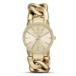 Montre Michael Kors MK3235 Nini femme au boîtier doré serti de cristaux et bracelet chaîne dorée