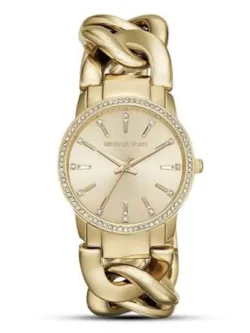 Montre Michael Kors MK3235 Nini femme au boîtier doré serti de cristaux et bracelet chaîne dorée