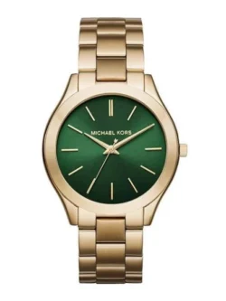 Montre Michael Kors MK3435 Slim Runway femme au cadran vert et boîtier en acier doré