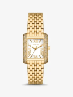 Montre Michael Kors MK4826 Emery de face avec cadran blanc, chiffres romains et lunette pavée de cristaux