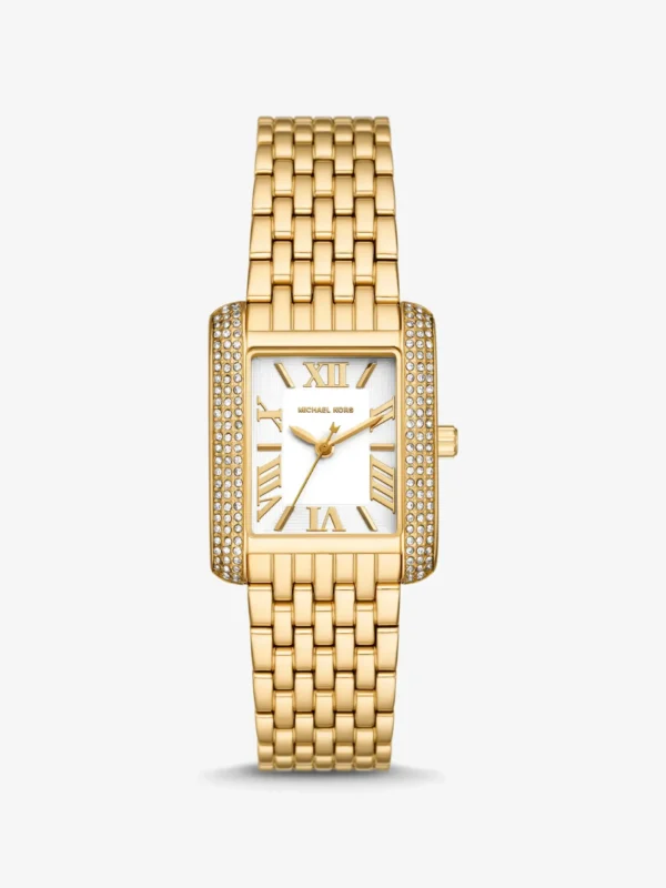 Montre Michael Kors MK4826 Emery de face avec cadran blanc, chiffres romains et lunette pavée de cristaux