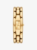 Montre Michael Kors MK4921 Mini Hally de face avec boîtier rectangulaire, cadran doré et index en cristaux