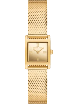 Montre Michael Kors MK4959 de face avec boîtier carré, cadran doré et chiffres romains