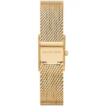 Fermoir à boucle coulissante gravé Michael Kors sur le bracelet en acier milanais doré de la montre MK4959