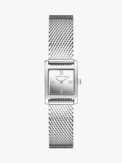 Montre Michael Kors MK4961 de face avec boîtier carré, cadran argenté et chiffres romains