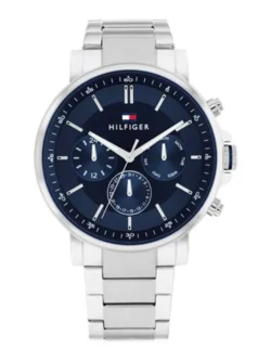 Montre Tommy Hilfiger 1710588 Tyson homme vue de face, cadran bleu et bracelet acier inoxydable