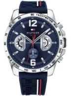 Montre Tommy Hilfiger 1791476 homme, vue de face, lunette tachymétrique, cadran et bracelet visibles en détail