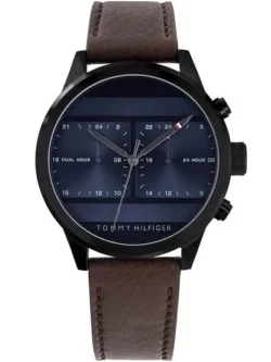 Montre Tommy Hilfiger 1791593 homme, vue de face, cadran Dual Hour, cadran et bracelet visibles en détail