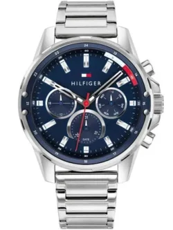 Montre Tommy Hilfiger 1791788 Mason homme vue de face, cadran bleu marine à trois compteurs