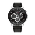 Montre Tommy Hilfiger 1791894 homme, vue de face, trio d'indicateurs de date, cadran et bracelet visibles en détail