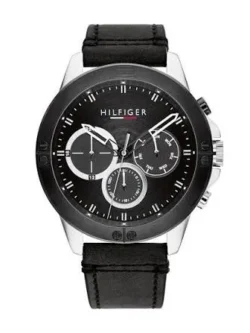 Montre Tommy Hilfiger 1791894 homme, vue de face, trio d'indicateurs de date, cadran et bracelet visibles en détail